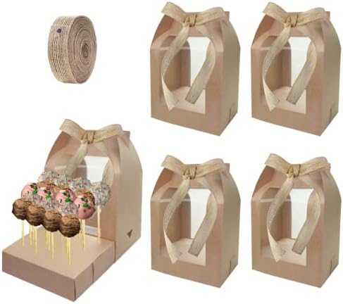 Esamploe 4 Опаковки Кутии-каботажните за торти, Преносими Кутии, поставки за торти със Стойка за сладкиши, на 18 дупки и панделка