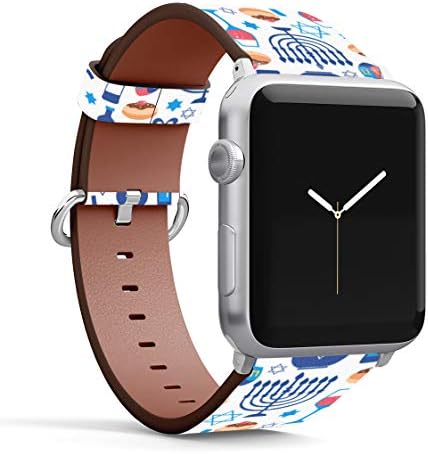 (Поздрав на еврейския празник Ханука) Кожена гривна с модел, който е съвместим с Apple Watch серия 5/4/3/2/1 поколение, подмяна