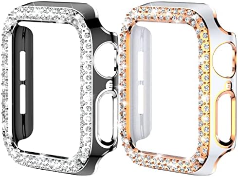 Калъф Rc-Z Bling за Apple Watch Серия 7/Series 8 45 мм, комплект от 2 теми, броня с двойни диаманти, броня с кристали, Защитна рамка,