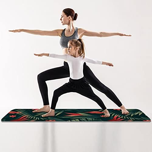 Дебел нескользящий постелката за йога и фитнес 1/4 с принтом Зелени Листа за практикуване на Йога, Пилатес и фитнес на пода (61x183