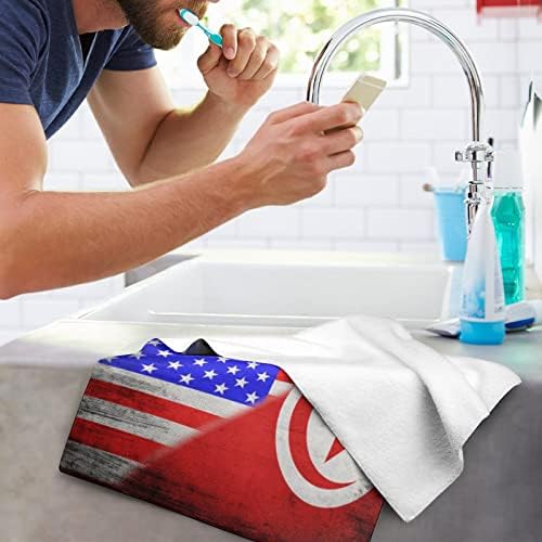 Знамена на САЩ и Тунис, Кърпа за миене на съдове 28.7 x 13.8, Кърпички За лице От най-добрите влакна, Высокоабсорбирующие Кърпи,