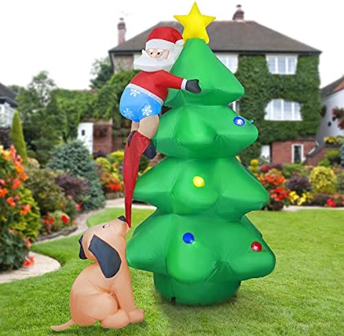 YEGKGO 6-Футовое Коледа Надувное Надувное украса, Надуваеми Коледно Дърво с Дядо Коледа и Кучето, самостоятелно помпане Коледен
