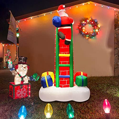 Коледни Надуваеми играчки Дядо Коледа с дължина 6,5 Метра с 4 Подарочными Кутии, Комин за Катерене на Дядо Коледа, Вградени led